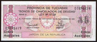 Provincia de Tucuman, 5 australes, 1991
