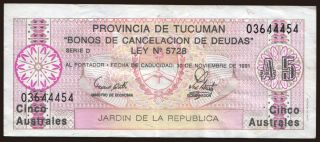 Provincia de Tucuman, 5 australes, 1991