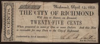 City of Richmond, 25 cents, 1862
