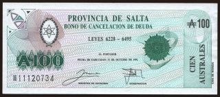 Provincia de Jujuy, 100 australes, 1991