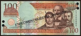100 pesos, 2002, SPECIMEN