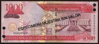 1000 pesos, 2003, SPECIMEN