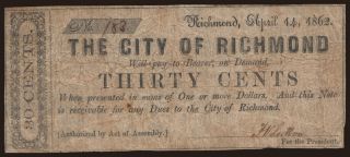 City of Richmond, 30 cents, 1862