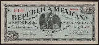Monterrey/ Division del Bravo, 50 centavos, 1914
