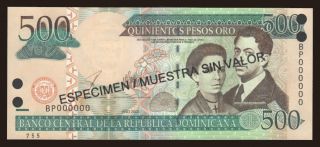 500 pesos, 2003, SPECIMEN