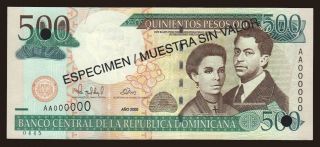 500 pesos, 2000, SPECIMEN