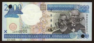 2000 pesos, 2000, SPECIMEN