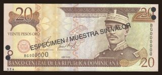 20 pesos, 2001, SPECIMEN