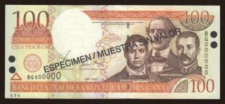 100 pesos, 2001, SPECIMEN