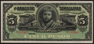 Banco de Tamaulipas, 5 pesos, 1914