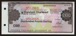 Travellers cheque, Standard Chartered Bank, 100 pounds, specimen