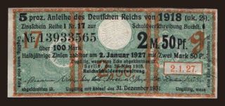 Zinsschein, 2.5 mark, 1918
