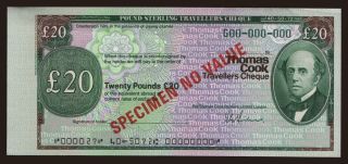 Travellers cheque, Thomas Cook, 20 pounds, specimen