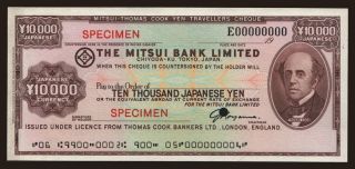 Travellers cheque, Mitsui Bank Limited, 10.000 yen, specimen