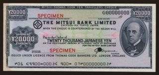 Travellers cheque, Mitsui Bank Limited, 20.000 yen, specimen
