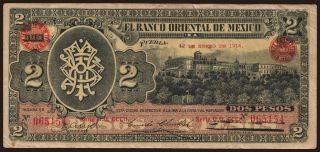 Banco Oriental de Mexico, 2 pesos, 1914