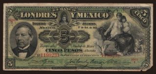 El Banco de Londres y Mexico, 5 Pesos, 1913