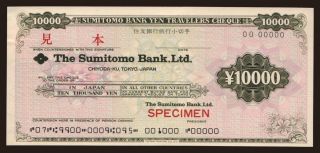 Travellers cheque, The Sumitomo Bank, 10.000 yen, specimen