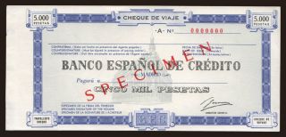 Travellers cheque, Banco Espanol de Credito, 5000 pesetas, specimen