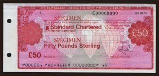 Travellers cheque, Standard Chartered Bank, 50 pounds, specimen