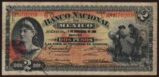 El Banco Nacional de Mexico, 2 pesos, 1908