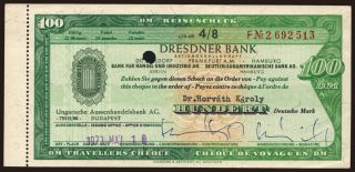 Travellers cheque, Dresdner Bank, 100 Mark, 1973
