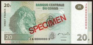 20 francs, 2003, SPECIMEN