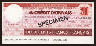 Travellers cheque, Crédit Lyonnais, 200 francs, specimen