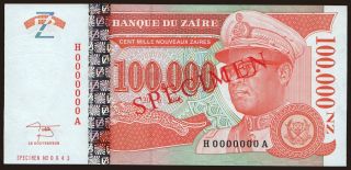 100.000 zaires, 1996, SPECIMEN