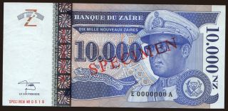 10.000 zaires, 1995, SPECIMEN
