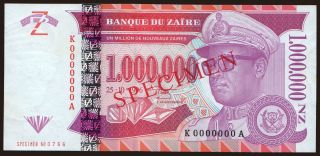 1.000.000 zaires, 1996, SPECIMEN