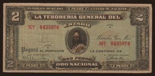 Estado de Yucatan. 2 pesos, 1916