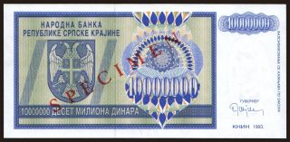 RSK, 10.000.000 dinara, 1993, SPECIMEN