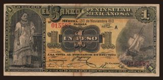 El Banco Peninsular Mexicano, 1 pesos, 1913