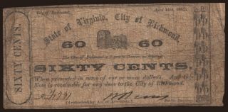 City of Richmond, 60 cents, 1862