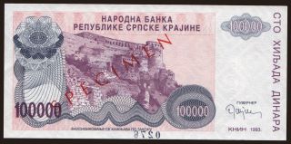 RSK, 100.000 dinara, 1993, SPECIMEN
