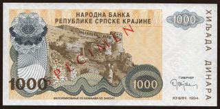 RSK, 1000 dinara, 1994, SPECIMEN