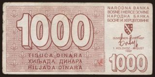 1000 dinara, 1992
