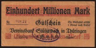 Stützerbach/ Vereinsbank Stützerbach e.G.m.b.H., 100.000.000 Mark, 1923