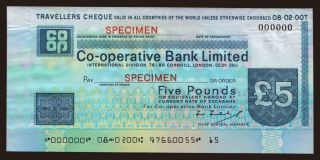 Travellers cheque, Co-operative Bank Limited, 5 pounds, specimen