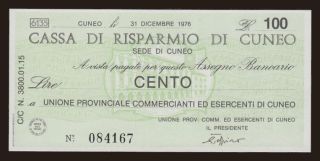 Cassa di Risparmio di Cuneo, 100 lire, 1976