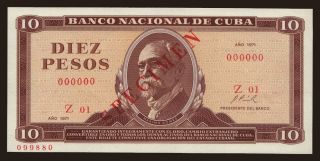 10 pesos, 1971, SPECIMEN