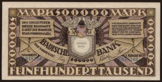 Badische Bank, 500.000 Mark, 1923