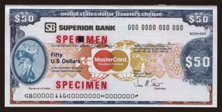 Travellers cheque, Superior Bank, 50 dollars, specimen