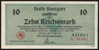 Stuttgart, 10 Reichsmark, 1945
