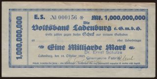 Ladenburg/ Dr. Ernst Schulze, Chemische Fabrik, 1.000.000.000 Mark, 1923