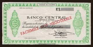 Travellers cheque, Banco Central, 2000 pesetas, specimen