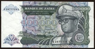 100.000 zaires, 1992
