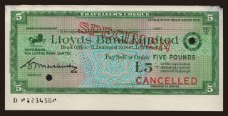 Travellers cheque, Lloyds Bank Limited, 5 pounds, specimen