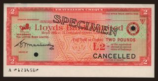 Travellers cheque, Lloyds Bank Limited, 2 pounds, specimen